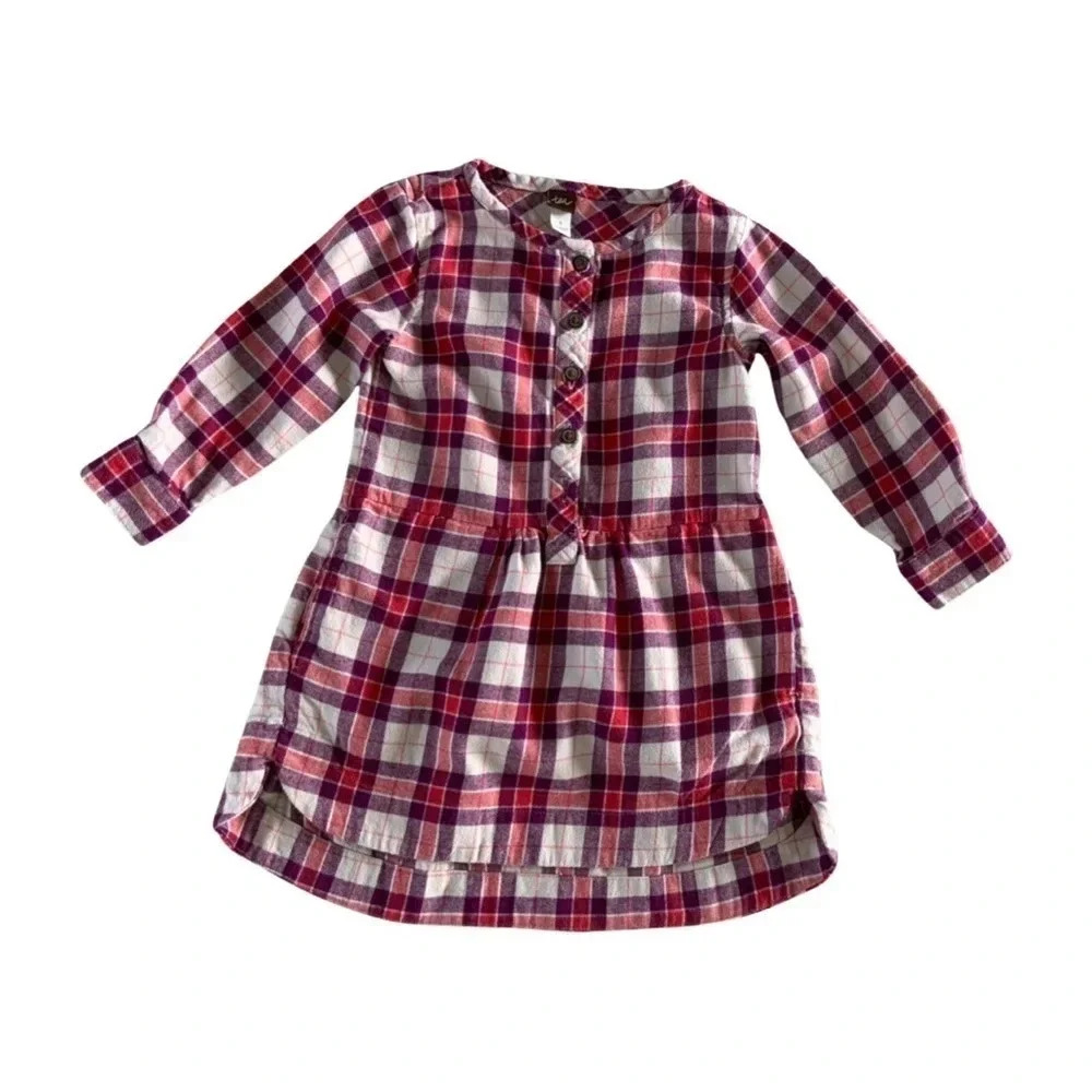 3/$10 Tea Collection Plaid Long-Sleeve Kids Dress